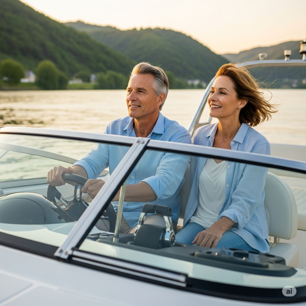 A happy couple on a boat