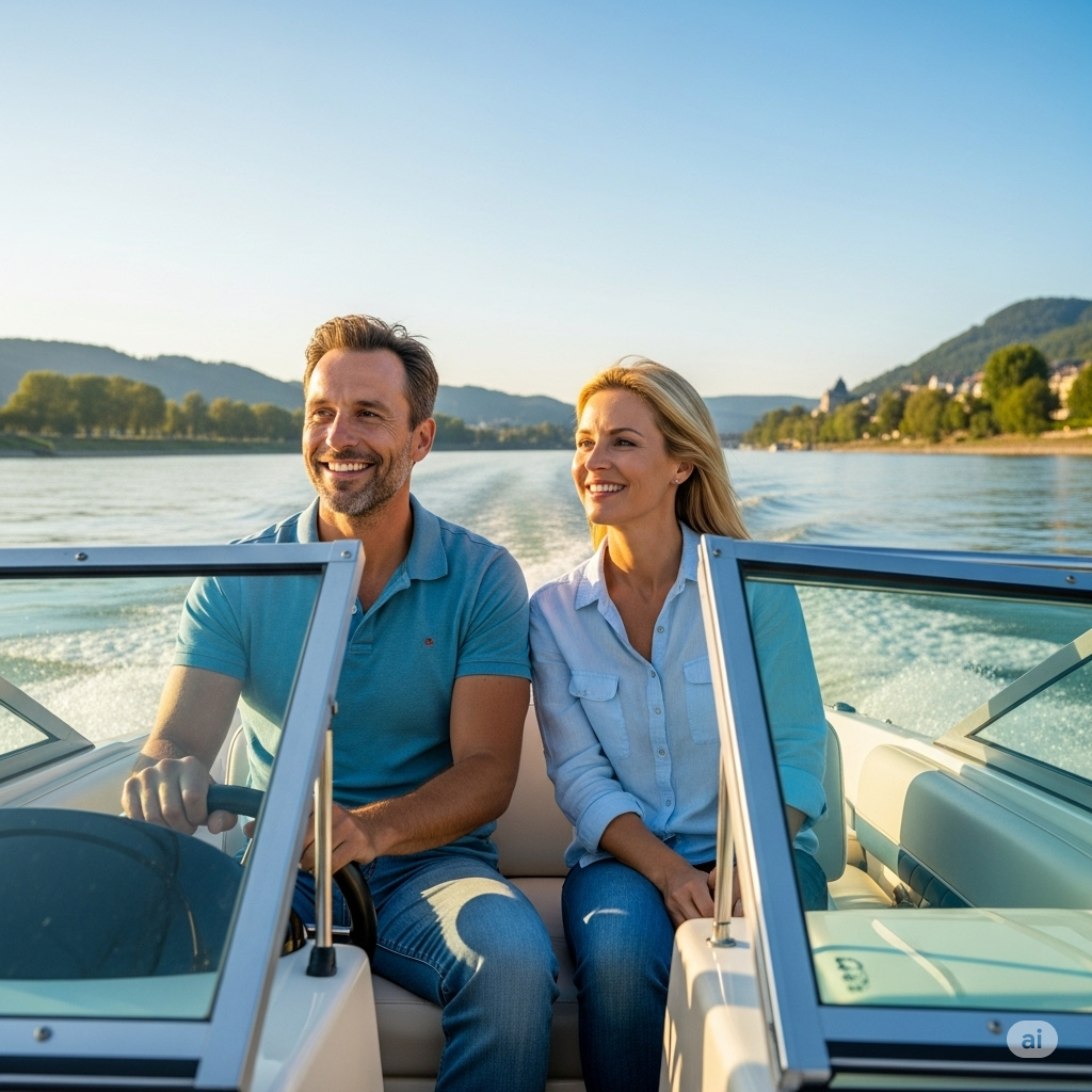 Man at the helm of a speedboat